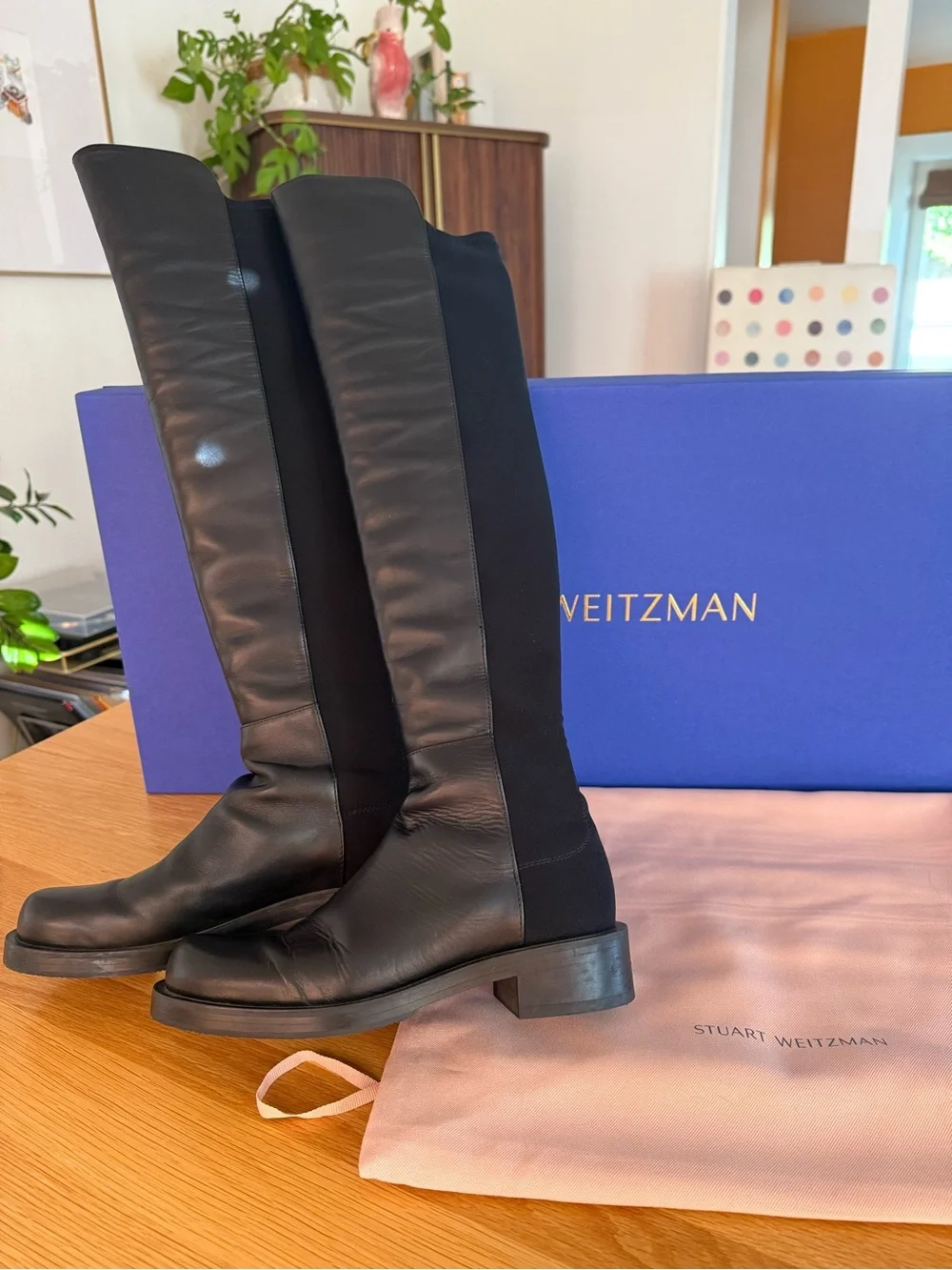 Stuart Weitzman 5050 Black Over-the-Knee Leather Boots 6B